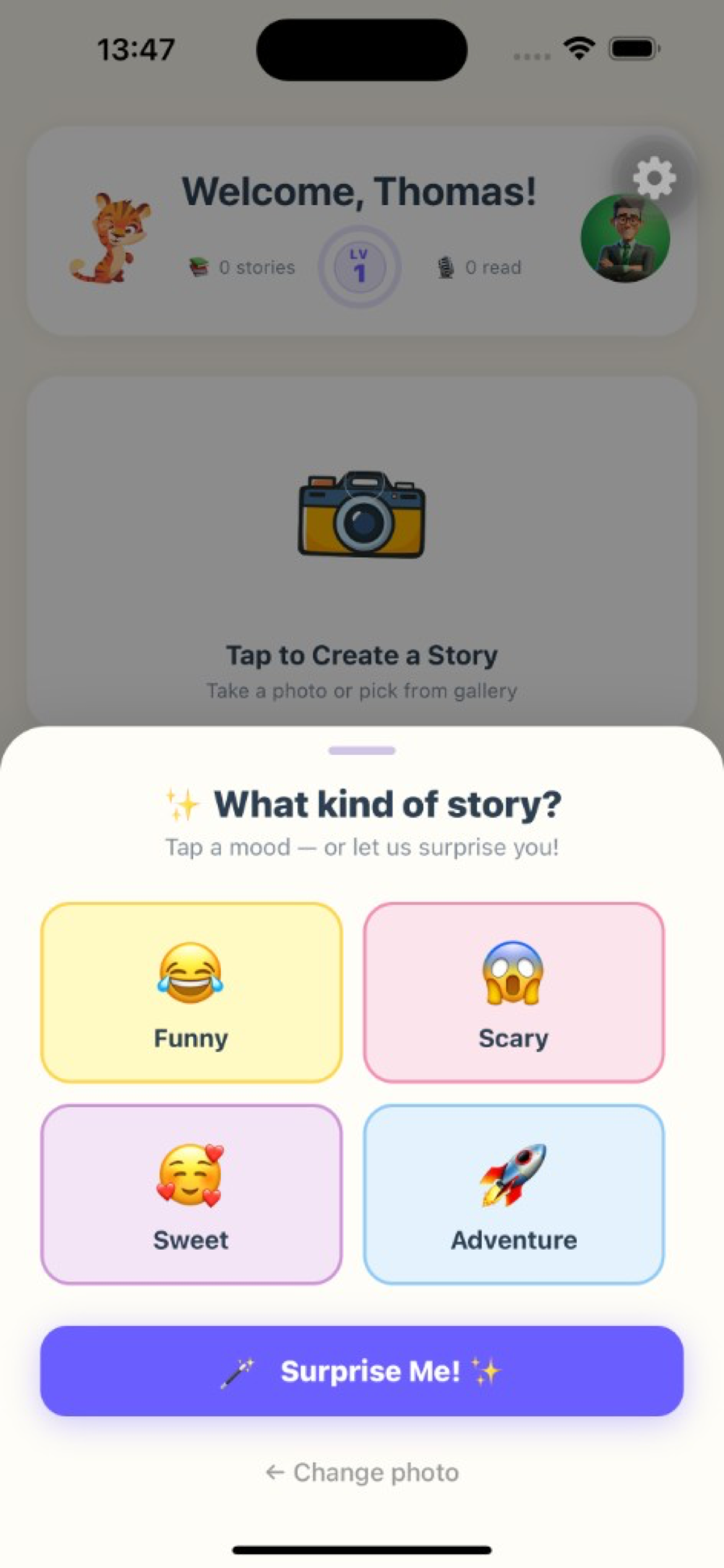 Photo to story mood picker