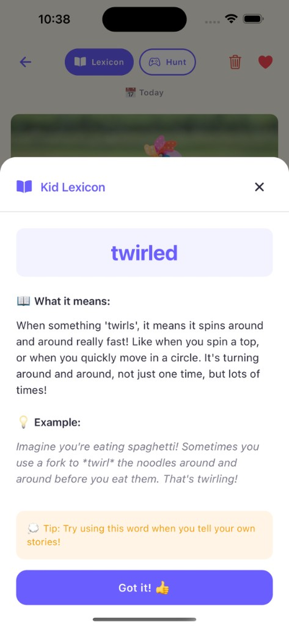 Kid Lexicon word explanation