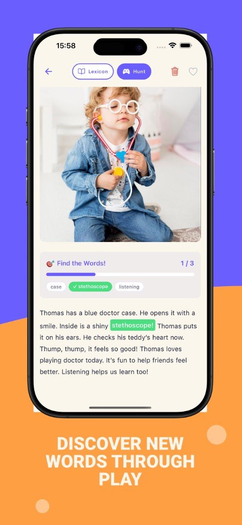 Word Hunt sight words game where kids find hidden words inside their personalized story